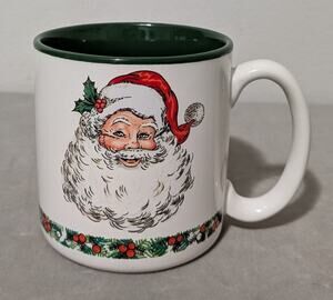 Vtg 1988 Potpourri Press Christmas Santa Claus Face Ceramic Mug - Green Interior